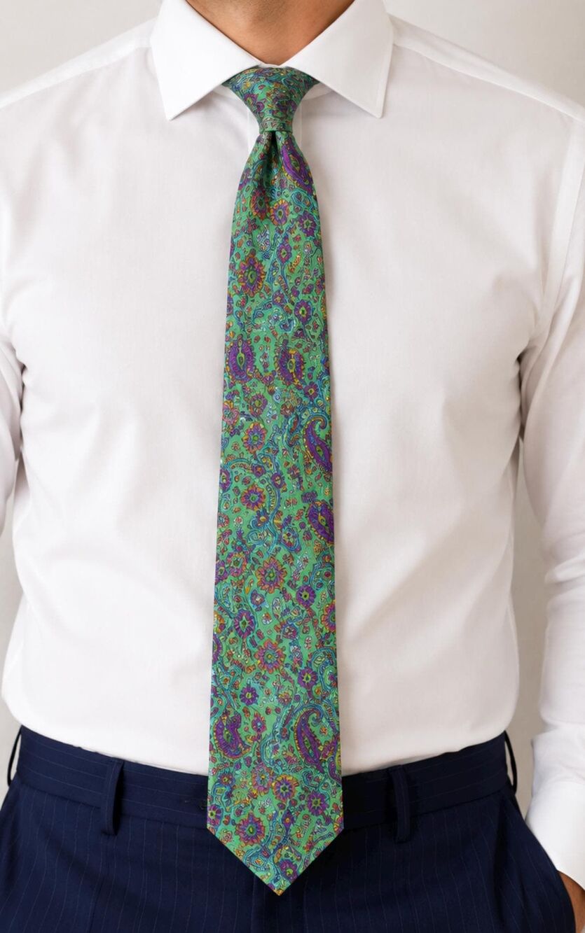 Vintage Polo Ralph Lauren Paisley Silk Tie Handmade in Italy Green Pink Necktie